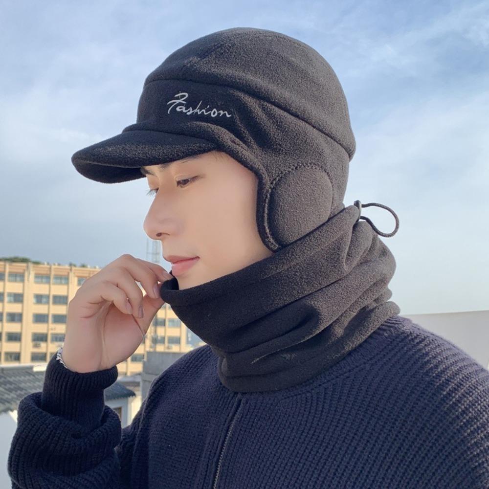 2Pcs/set Fleece Ski Pullover Cap Solid Color Visor New Cotton Hat