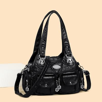 Damen Modische Retro Gewaschene und Gealterte Hot Girl Motorrad Tragetasche mit Großer Kapazität Einzelschultertasche