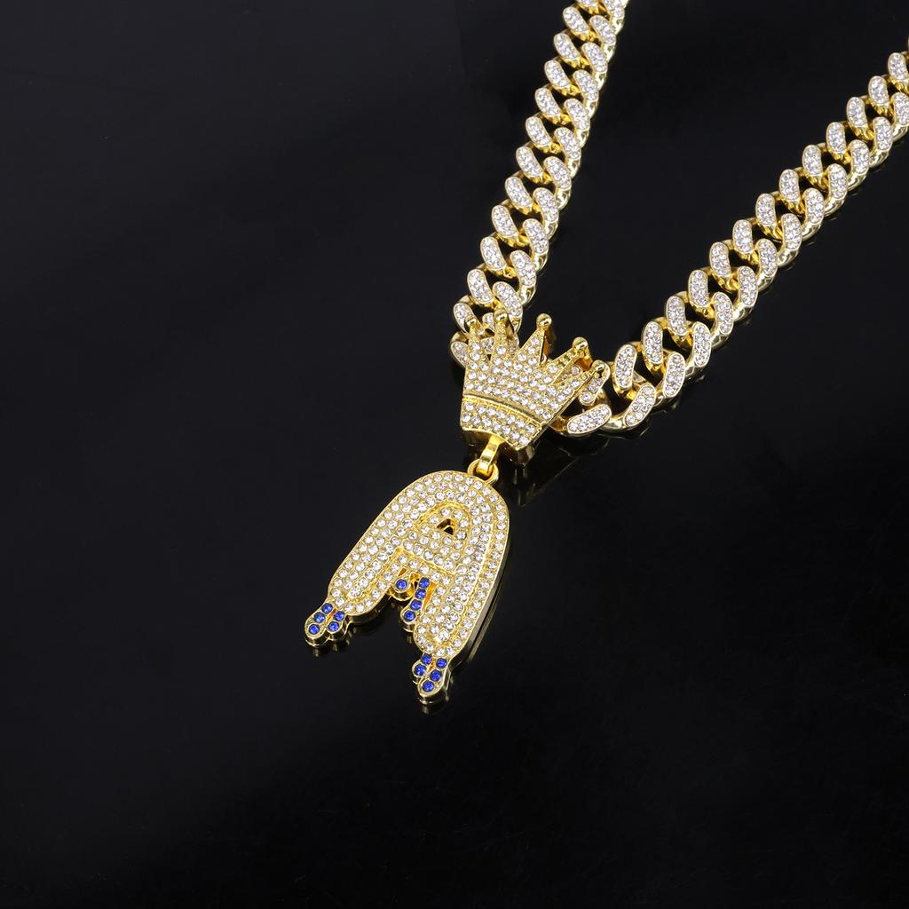 Europe North America Crown Letter A Inlaid Diamond Gold Pendant Necklace Men Cool Personality Street Hip Hop Cuban Chain Jewelry