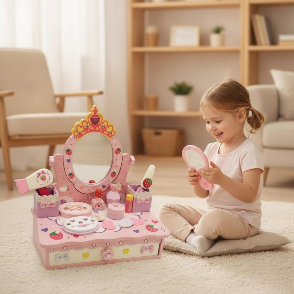 Toy Vanity with Mirror Tabletop Kids Set Interactive