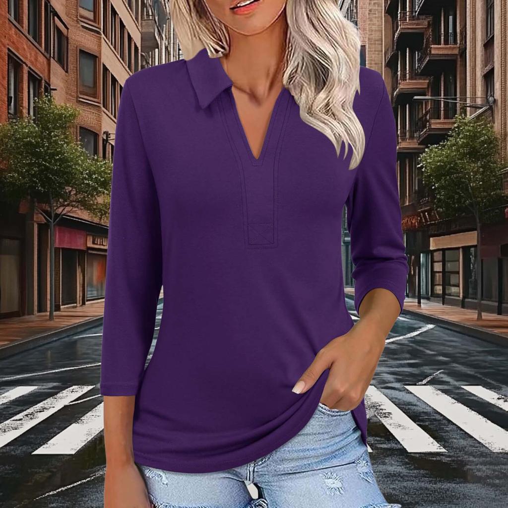 Women's Fashionable And Casual Solid Color Three Quarter Sleeve Pullover Slim Fit Top