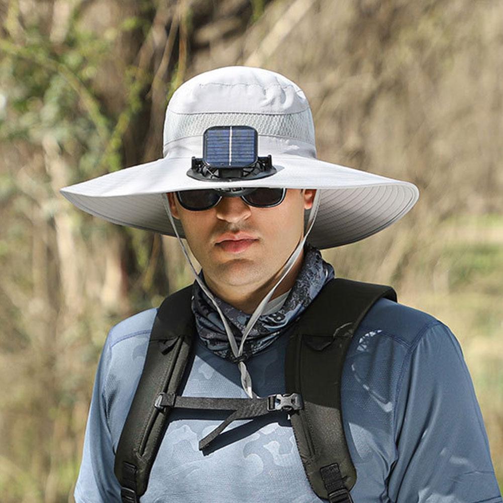 Solar Fan Sun Hat with 2 Solar Fan Outdoor Fishing Hat Wide Brim Bucket Hat for Men Outdoor Camping Fishing Hiking