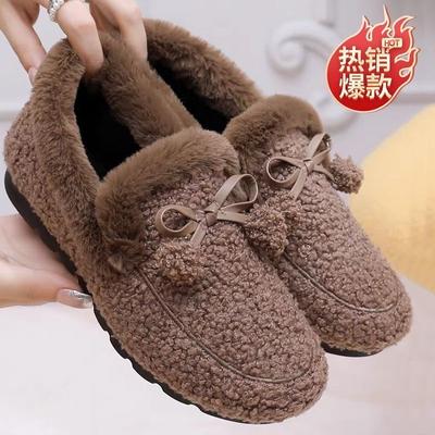 Autumn and Winter Beanie Shoes, Women's Fleece Thickened Women's Shoes, Wool Shoes, Warm Flat and Versatile Cotton Shoes, Platform Shoes Outside