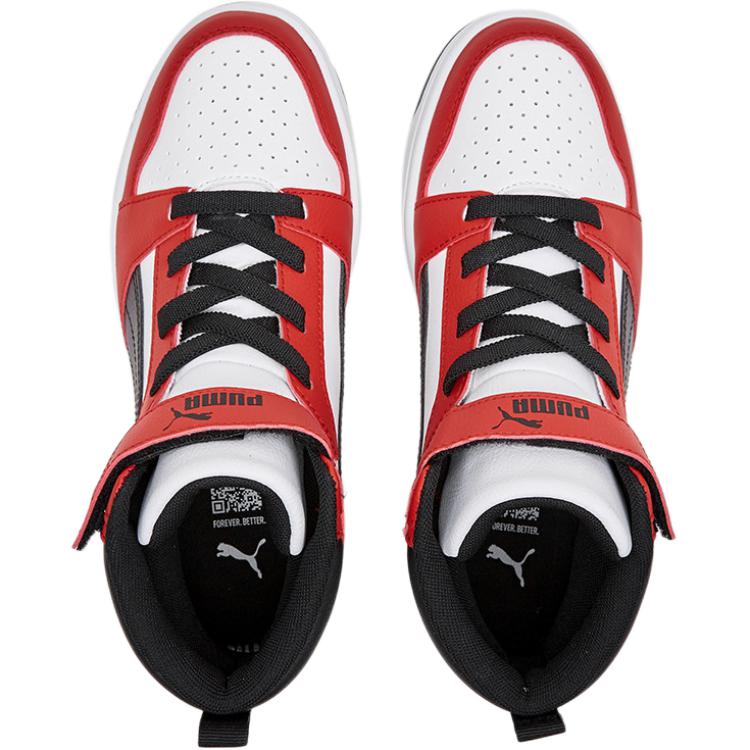 Puma Rebound V6 Mid Ac Jr Versatile Comfortable Mid-Top Kids Skate Shoes Kids Skate Shoes Red White Black 404317-02