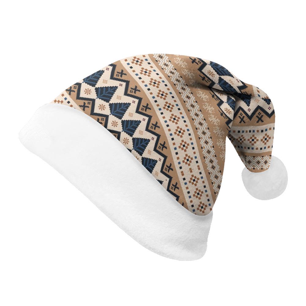 2024 Christmas Double-Sided Fleece Hat for Adults & Kids – Short Plush, Velvet, with Christmas Element Print