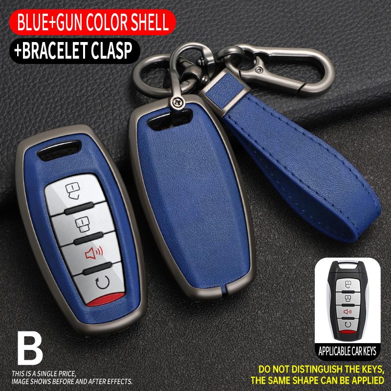 Zinc Alloy+Leather Auto Smart Key Fob Cover Case Protective Housing Remote Fit For Great Wall Poer GWM Vanguard Auto Key Fob Decoration Housing