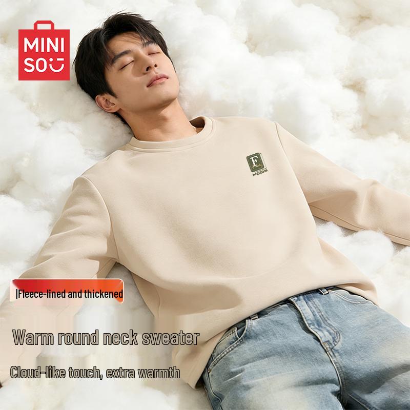 MINISO Men's Thermal Double-Fleece Long-Sleeve T-Shirt
