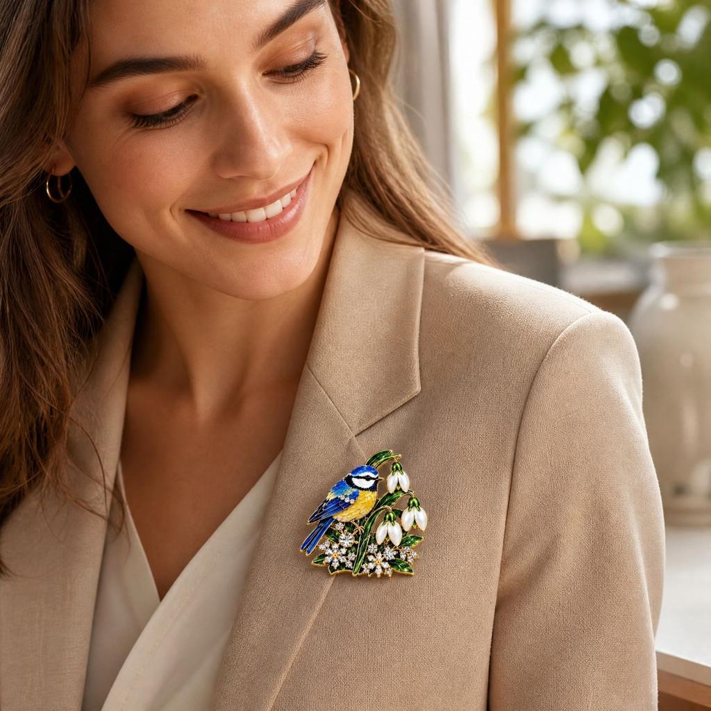 Blue Tit Brooch, Alloy Bird Pin for Women, Cute Lapel Pin for Jackets and Hats
