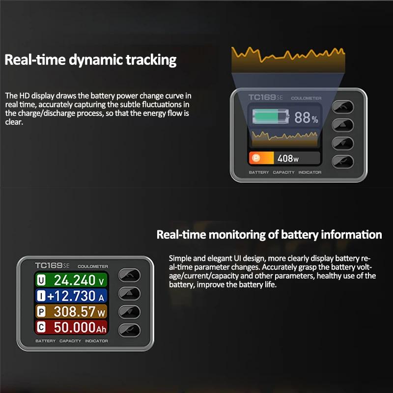 TC169SE High Precision Coulombmeter DC6-60V Color Screen Lithium Battery Capacity Tester Indicator Power Meter Ammeter Voltmeter