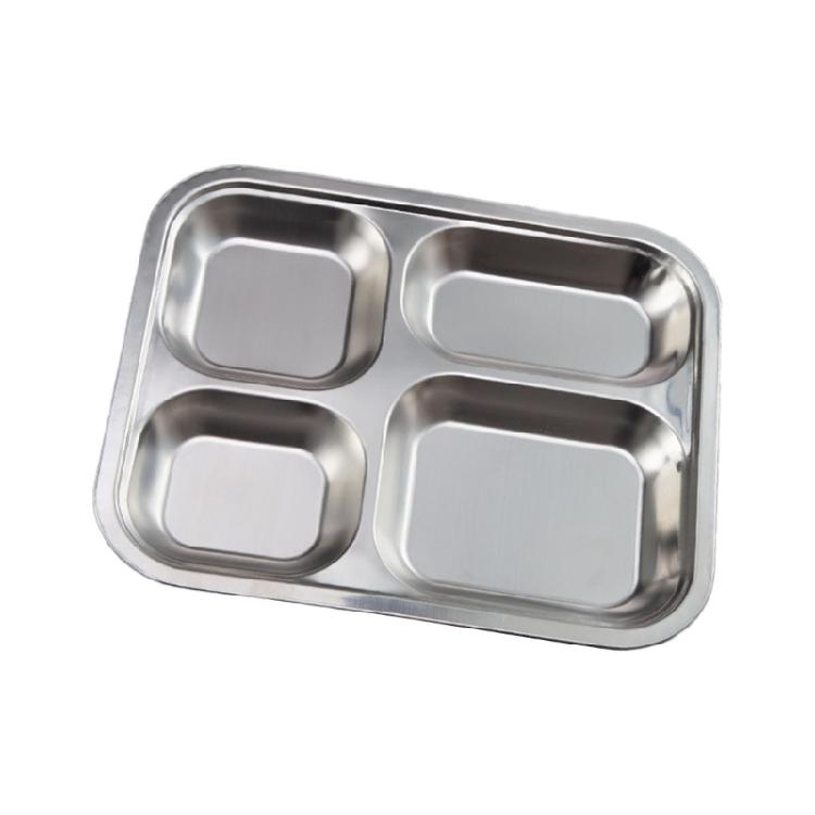 Lightweight 304Stainless Steel Plate Rectangular Divided Plate Dinner Tray