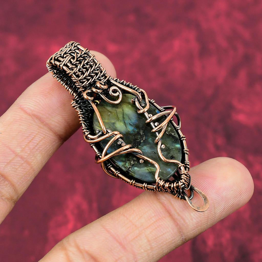 Mystic Fire Labradorite Pendant Copper Wire Wrapped Pendant Handmade Jewelry Gemstone Pendant Unique Copper Design Jewelry Pendant For Gifts
