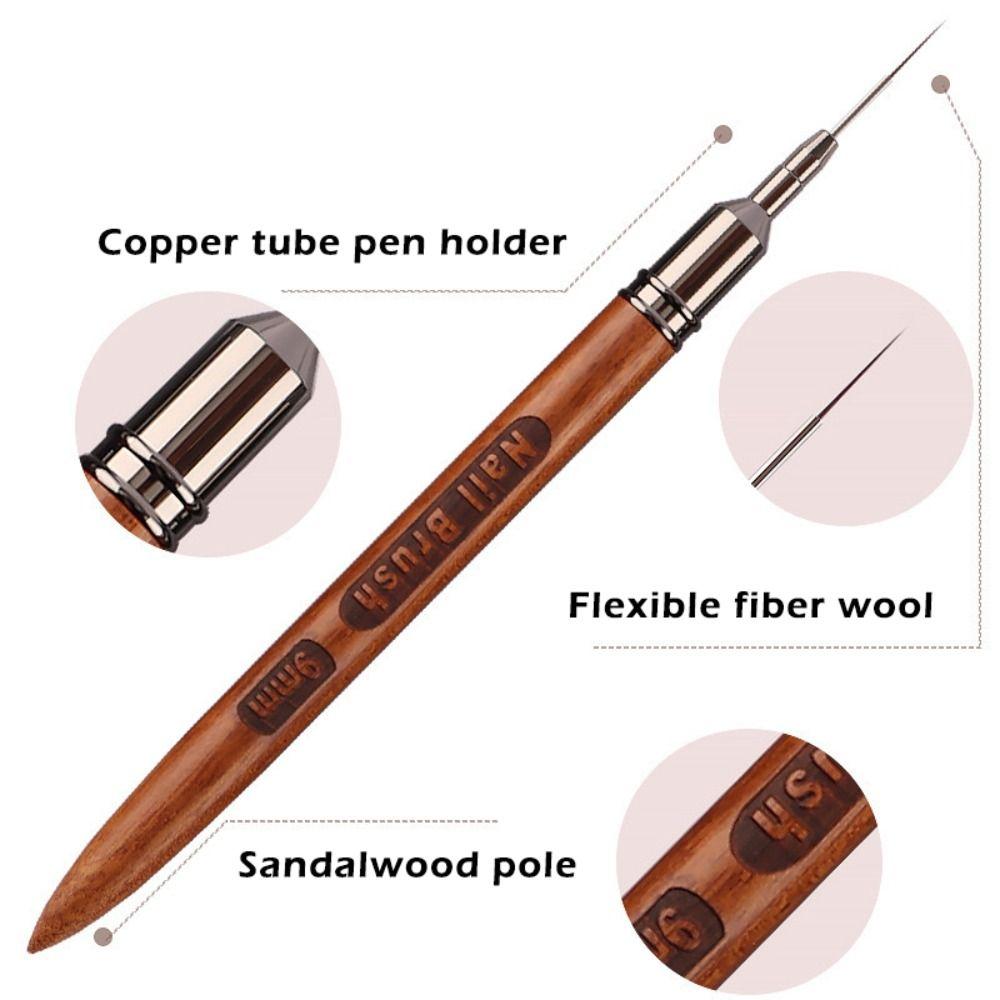 6/9/12/15/18mm Nail Liner Brush Sandalwood Pole Professional Fine Detail Nail Brush Nail Art Painting Brush Nail Painting