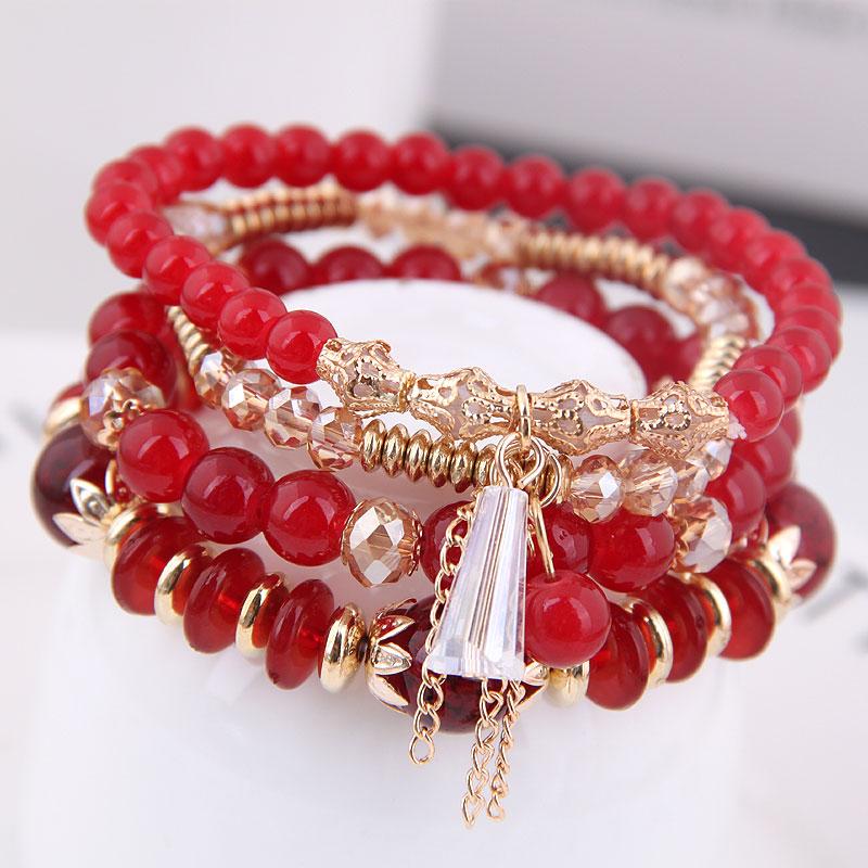 DIEZI Korean Fashion Ethnic Crystal Beads Bracelets for Women Girls Gift Elastic Rope Tassel Wrap Bracelet Pulseira Feminina