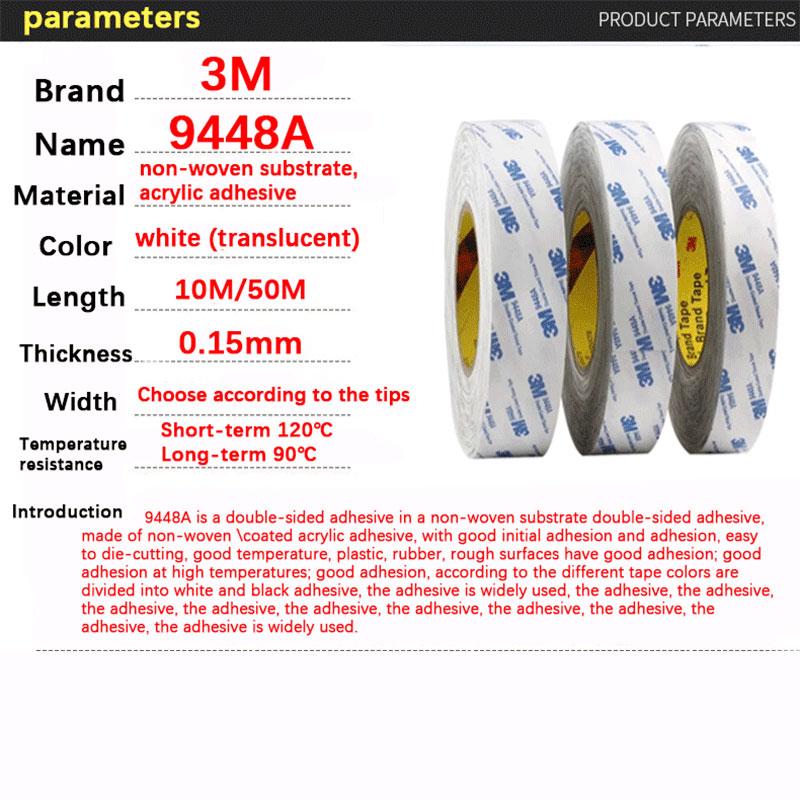 Adhésif Double Face 3M 9448A, Adhésif 3M Blanc Ultra Fin, Haute Viscosité, Fixe, Fort, Sans Trace, Haute Température