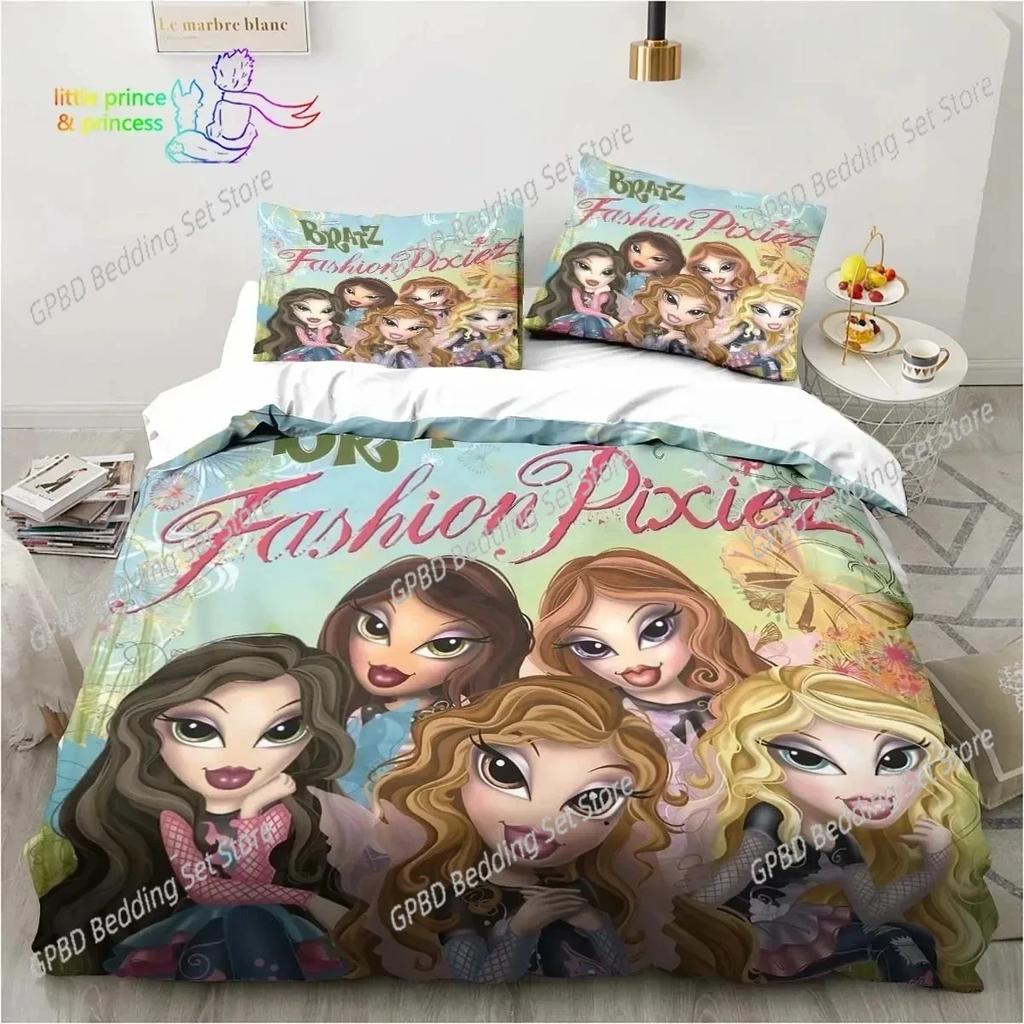 Cartoon Bratz Puppe Bettwäsche-Set Für Schlafzimmer Weiche Moderne Bettüberwürfe Bequeme Kinder Bettbezug Steppdeckenbezug Und Kissenbezug