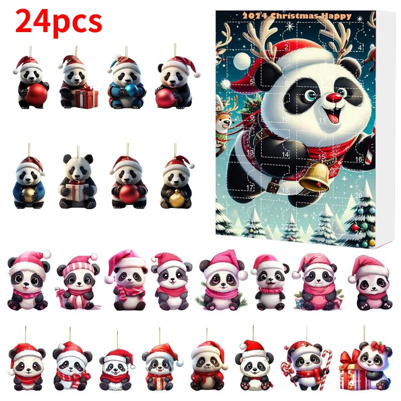 Panda 24pcs Christmas Blind Box Advent Calendar Acrylic Pendant Keychain Gift