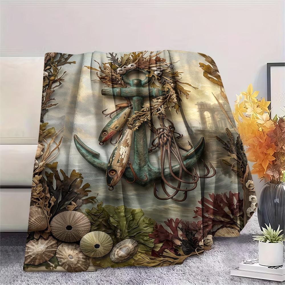 1PC Fish hook  Print FlAannel Blanket, High quality Comfortable for All Seasons, Home Decor, Warmth and Comfort