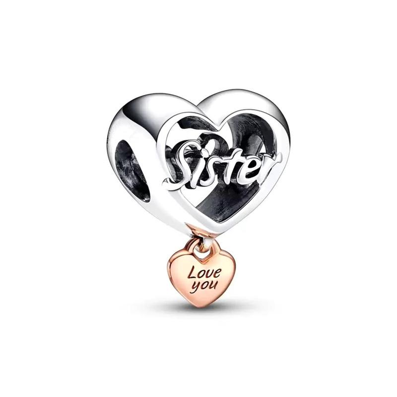 Love You Mum, Dad, Friend, Sister, Family Heart Charm Bead fit European Original Silver Bracelet DIY Jewelry Gift for Women