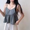Stylová Elegance Móda Dámské Business Casual Vesta Vnější Oblečení Krátké Topy Výstřih do V Džínová Spodní Košile Skládaný Design Volánky Volný Podvazky Dámské