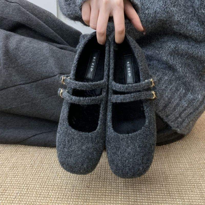 Inner heightening retro double-breasted woolen Mary Jane shoes women's autumn and winter 2025 fashion versatile plush wool shoes