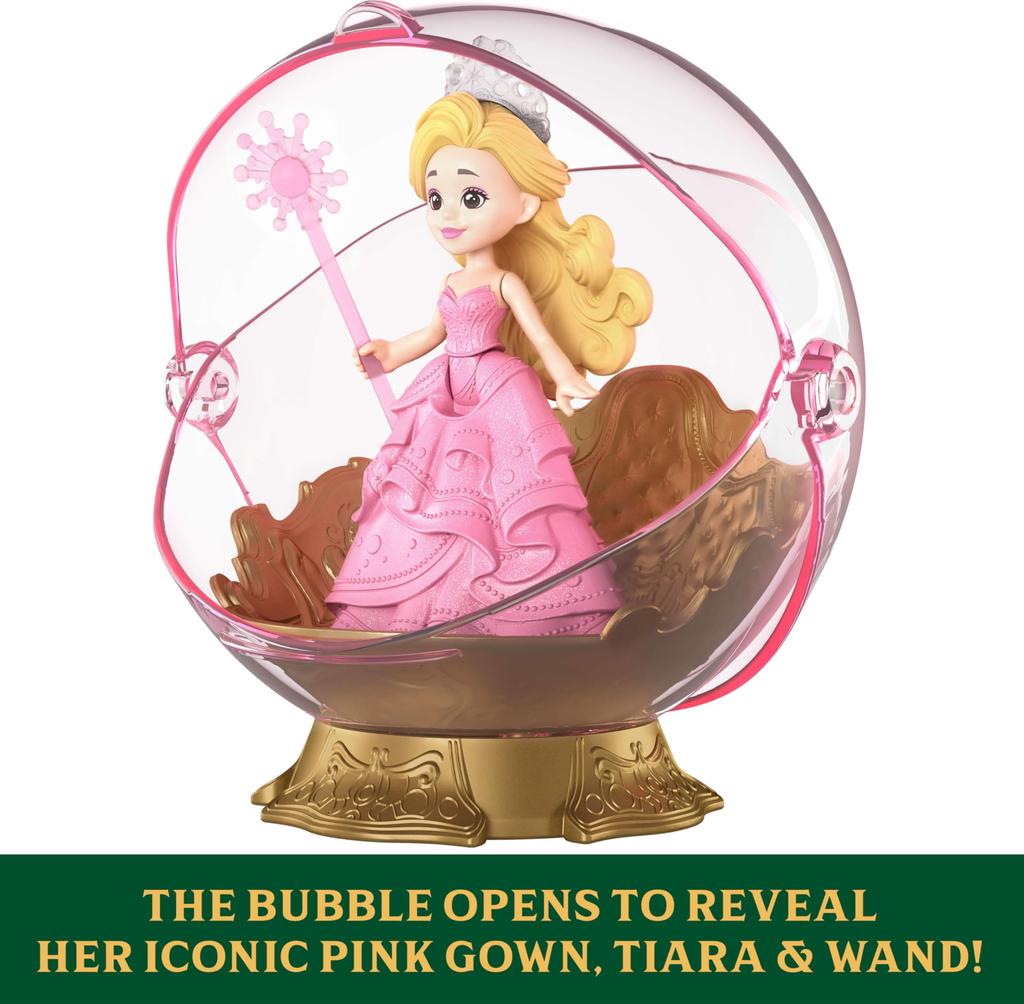 Mattel Universal Pictures' Evil Glinda Floating Bubble Toy Set, featuring a vehicle and a small Glinda figure, with distinctive appearance, inspired