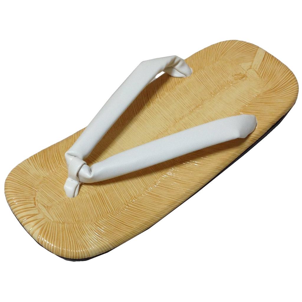 Edoten Men's Geta Sandals, Made in Japan, Urethane Sole, Yellow Tatami Fabric, White Straps, Size L