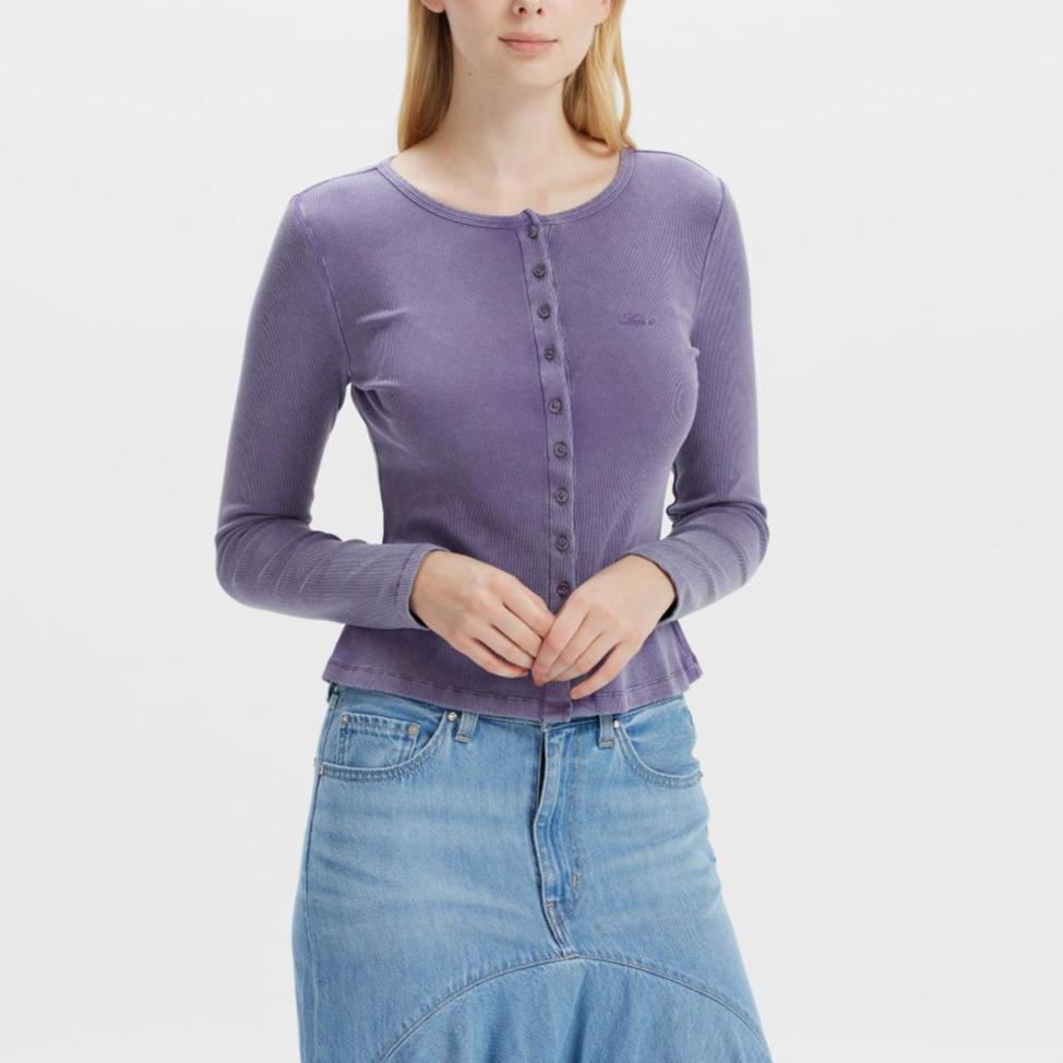 Levis Casual Round Neck Long Sleeve Single Button Knit Sweater Women Sweater 003SK-0000