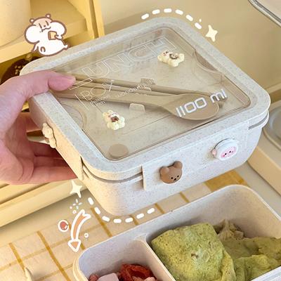 1100ML Lunchbox Voor Kinderen School Volwassenen Kantoor Tarwestro Magnetron Picknick Opslag Draagbare Grote Bento Box Met Lepel Eetstokjes