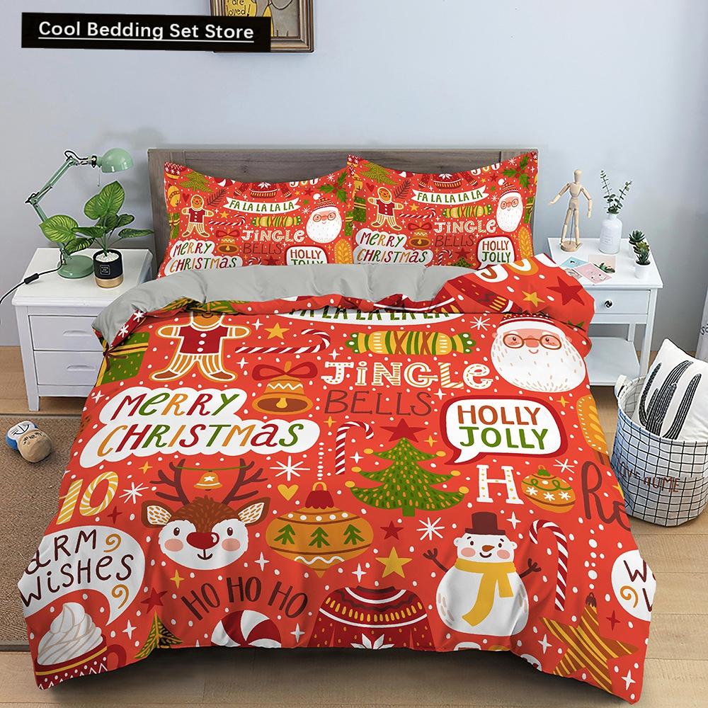 Red Christmas King Queen Duvet Cover Cartoon Santa Claus Bedding Set for Kid Boy Girl Happy Holiday 2/3pcs Polyester Quilt Cover