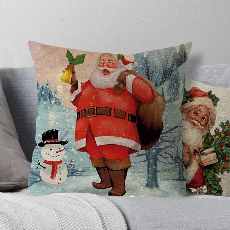 Santa Claus Pillow Case Snowman Color Ball Christmas Wreath Linen Pillow