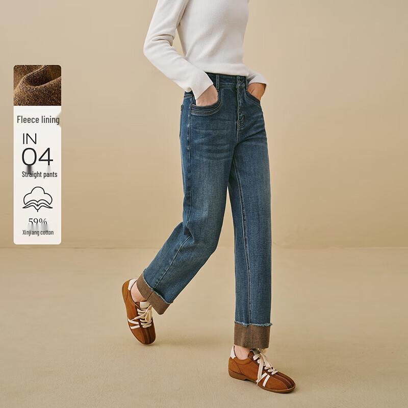 INMAN Women s Retro Fleece-Lined Straight-Leg Jeans 27
