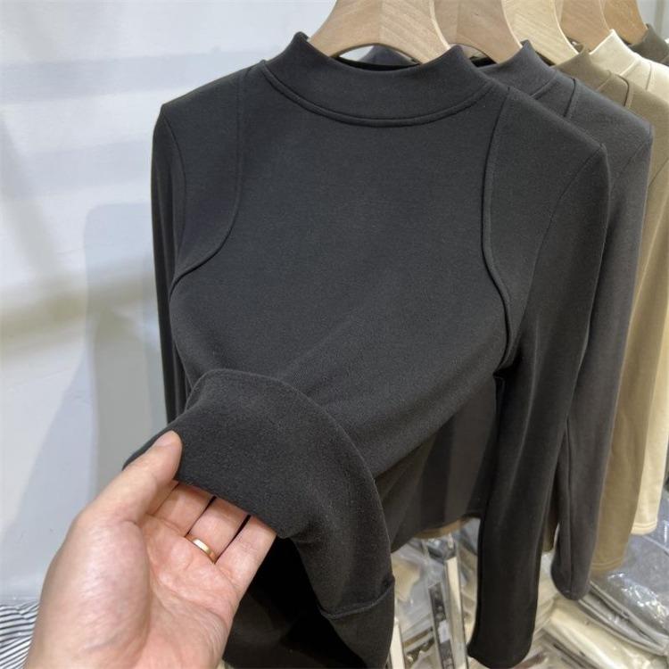 Neues Herbst Winter Hautfreundliches Basis-T-Shirt Warm Hoch Elastisch Fusseln-Resistent Langarm Halber Kragen Vielseitiges T-Shirt