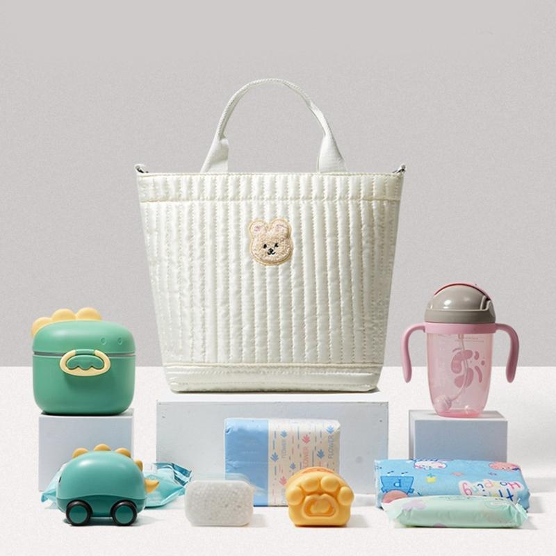 Travel Bag Embroidery Bear Pattern Diaper Bag Crossbody Bag Multiple Compartment Shoulder Bag Large Capacity Mom Bag
