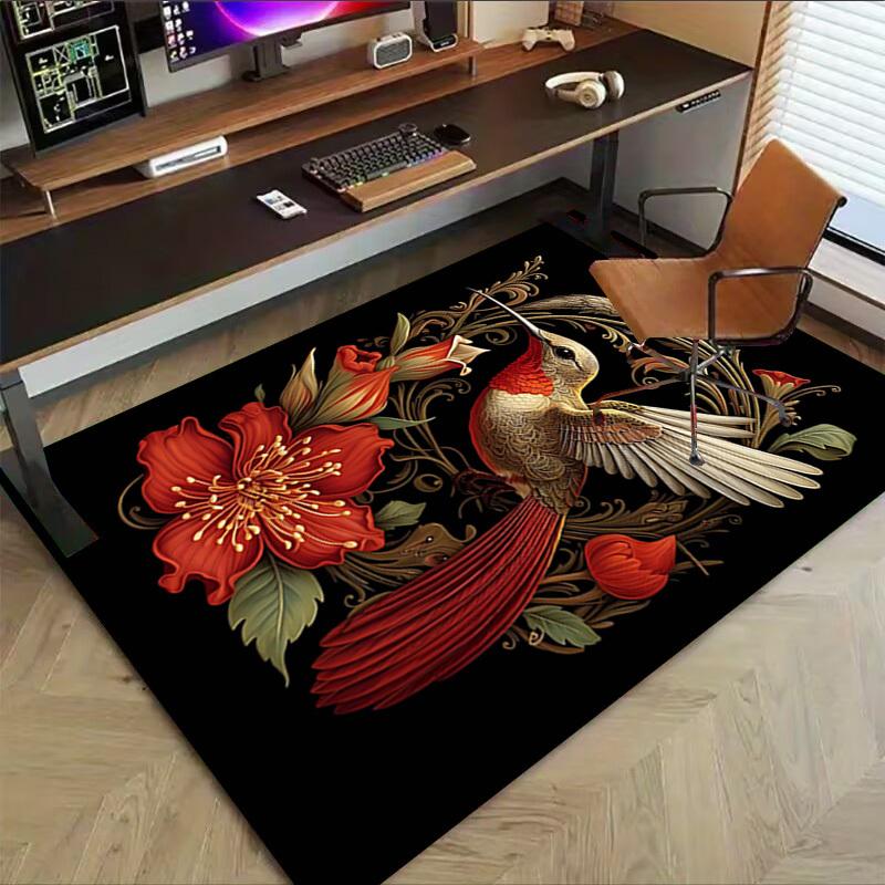 1PC Hummingbird Flowers Extra Large Non Slip Floor carpet, Office, family, bedroom Large Area Rug Indoor Rugs, Vibrant Colors