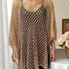 Tassel Sunscreen Cover-up Loose Fit Fishnet Swimsuit Cover Up Knit Hollow Out Top  Women