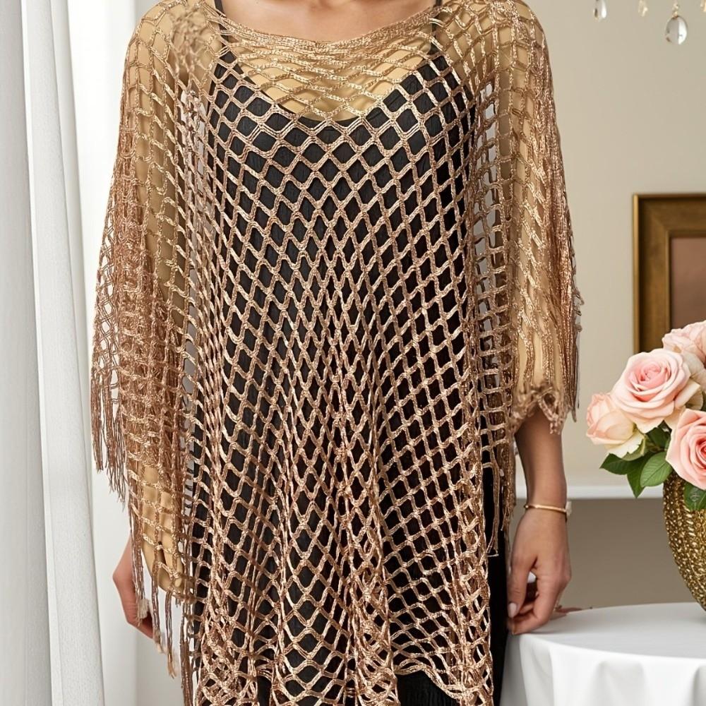 Tassel Sunscreen Cover-up Loose Fit Fishnet Swimsuit Cover Up Knit Hollow Out Top Women