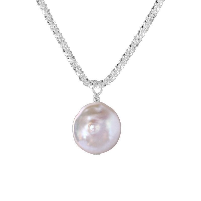 Shimmering Iridescent Freshwater Pearl Necklace, Baroque Round Collar Chain Necklace