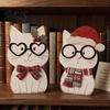 Small Wood Christmas Rustic Farmhouse Decor Cute Cat Tabletop Ornaments Wooden Kitty Figurine Creative Stocking