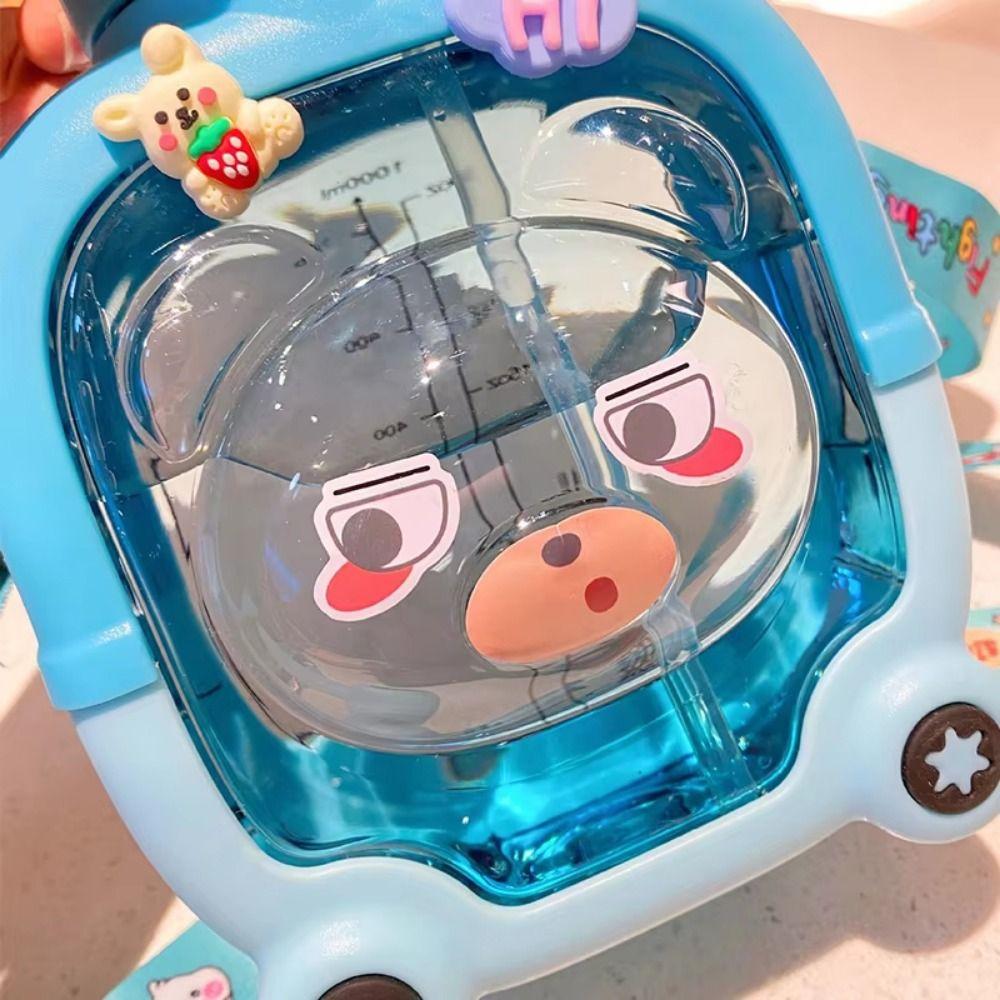 Auslaufsichere Tragbare Trinkflasche Mit Strohhalm Bär Plastikbecher Flasche Kinder Wasserbecher mit Auslauf Schule