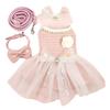 Pet Pink Woolen Dress Coat Princess Mesh Bow Dress Cat Clothing Pet Set Puppy Clothes Autumn/Winter Pink Dresses Puppy