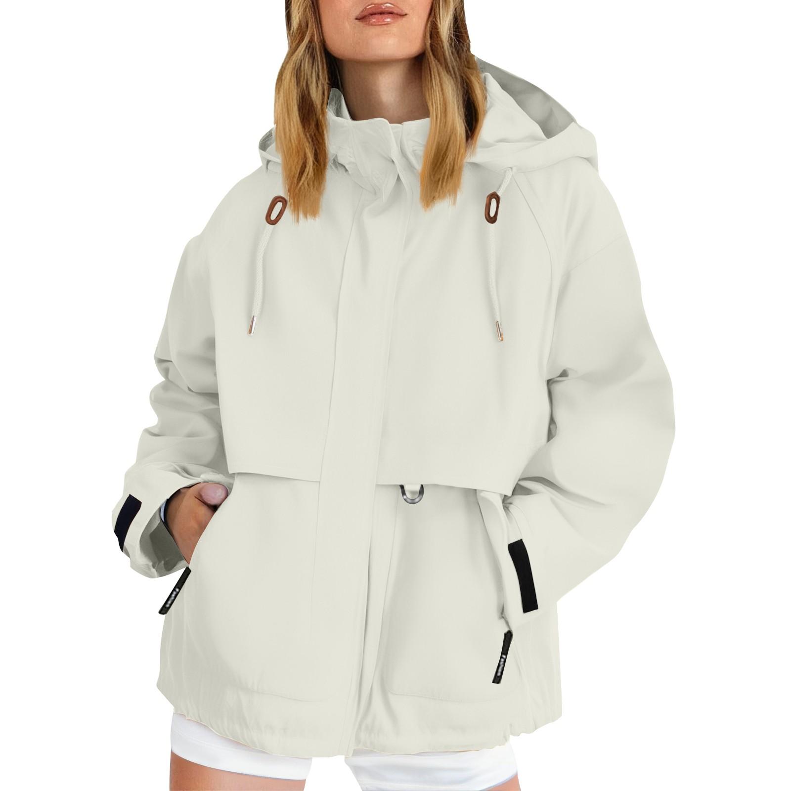 

Женский однотонный костюм для улицы с капюшоном и длинными рукавами, ветрозащитная и водонепроницаемая тонкая куртка Ehplore L белый