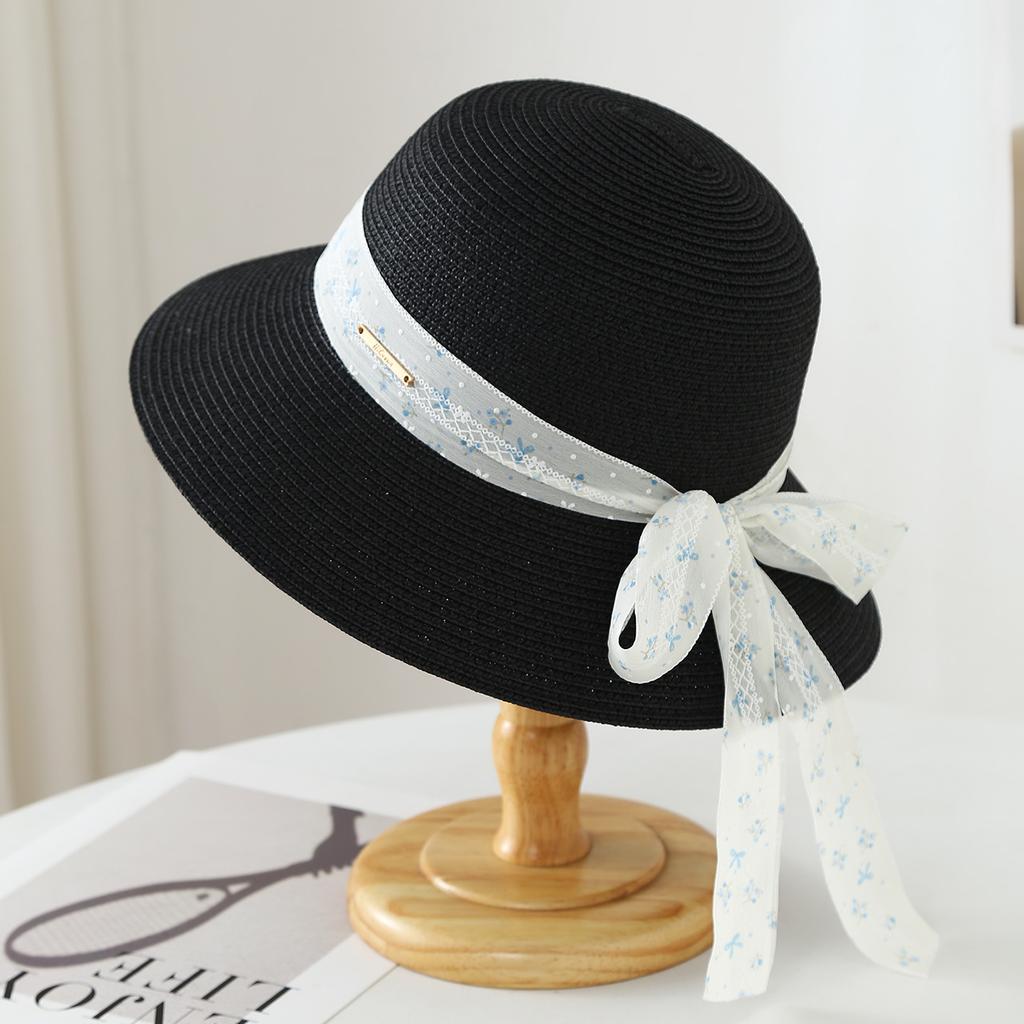 Sunscreen bucket hat women's ribbon bow straw hat sun hat sun hat big brim straw hat seaside beach hat