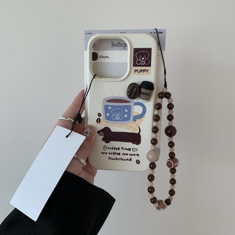 Cartoon for Apple 16 Promax Mobile Phone Case 16 Simple 14 Pro Lychee Pattern for IPhone 13 with Bracelet 12