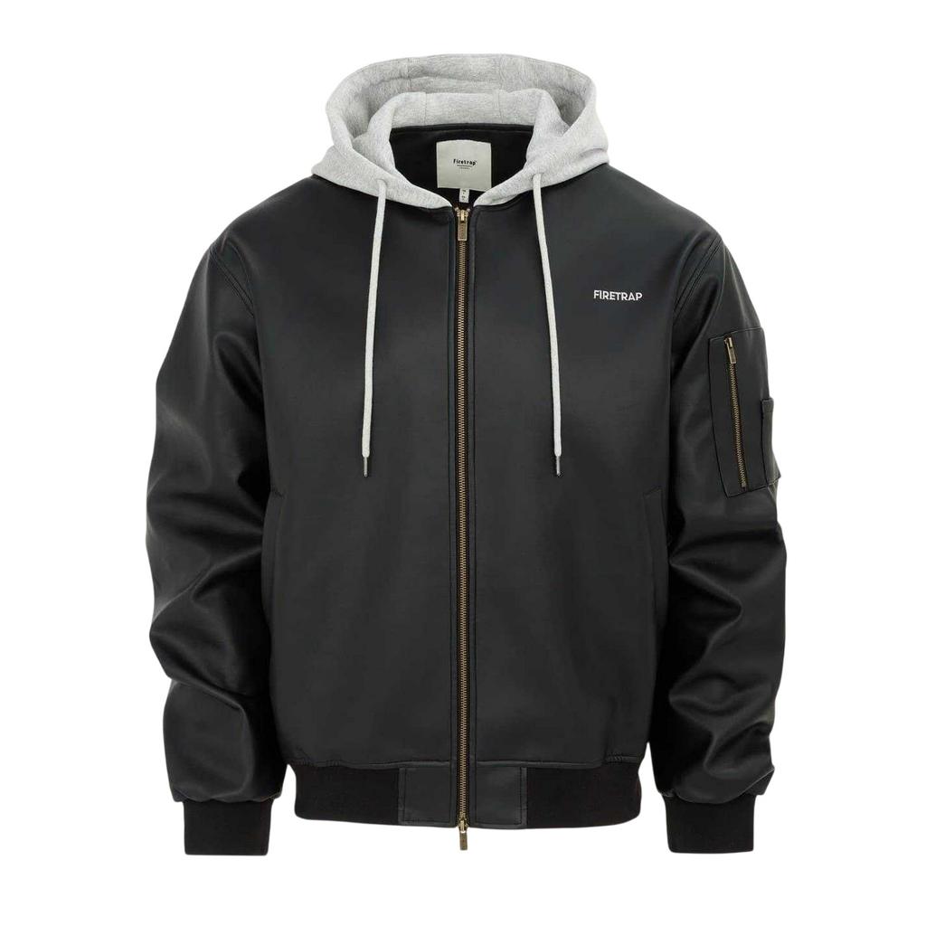 Firetrap Mens PU Hooded Jacket