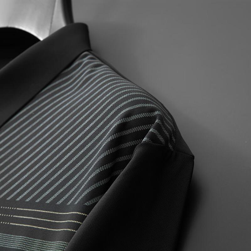 Men's Plus Size Classic Striped Short-Sleeve Polo Shirt