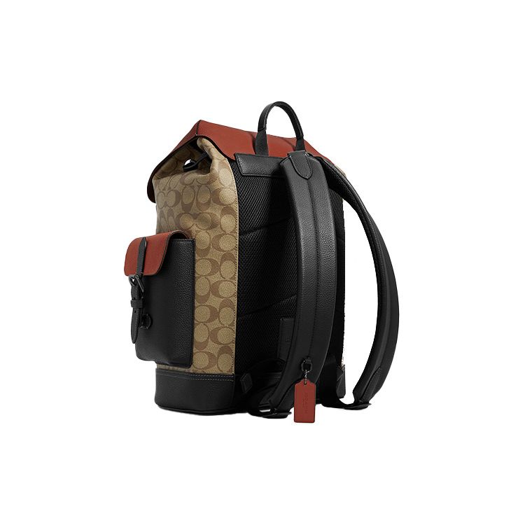 Coach Zaino Hudson 30 Classico Monogramma Color Block Patta Grande Capacità Tela e Pelle Zaino Uomo Kaki Nero C8145-QBTUI