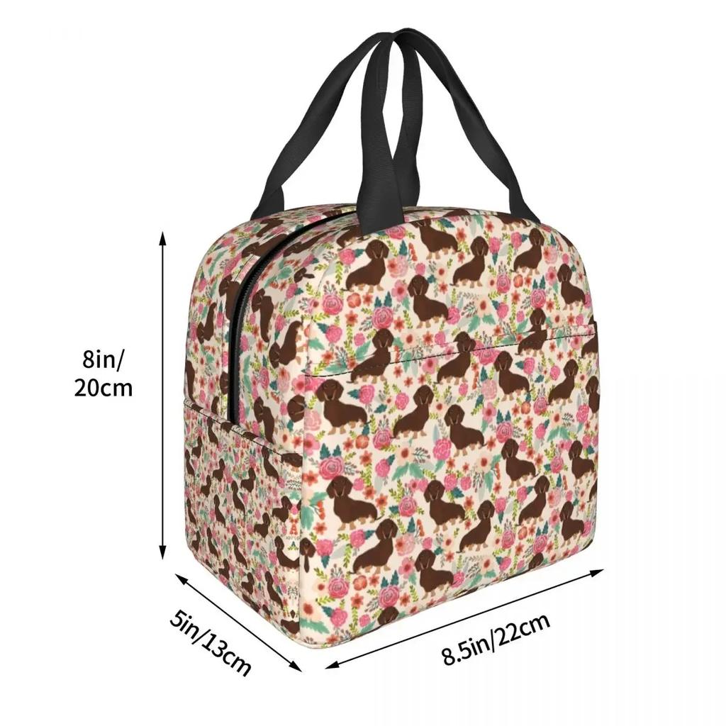 Custom Dachshund Sausage Dog In Florals Lunch Bag Women Cooler Warm Insulated Lunch Boxes for Adult Office