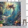 Mermaid Shower Curtain Golden Hair Iridescent Tail Underwater Reef Design Polyester Machine Washable With 12 Hooks