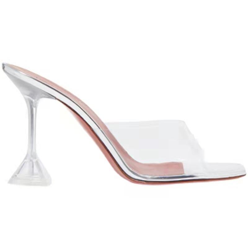 

2024 новые модные прозрачные квадратные туфли на высоком каблуке с квадратной головкой, односложные пустые универсальные туфли-феи, лето 40