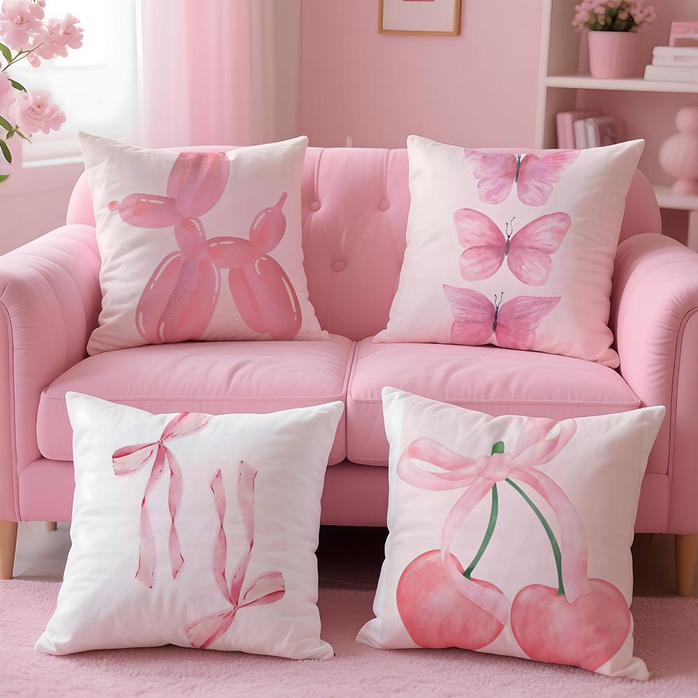 Bows Cherry Balloon Puppy Butterfly Cushion Cover Plush Fabric Soft Double-Sided Printed Sofa Warm Winter Home Gift Pillow Cover